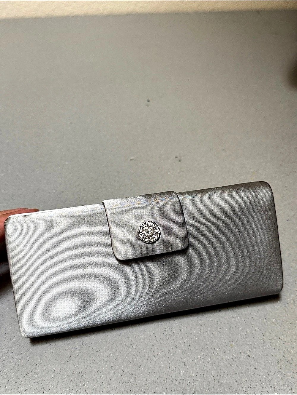 Metaphor Micro Silver Clutch with Rope Strap and Compact Mirror